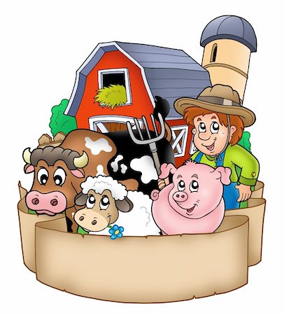 Banner with barn and country animals - color illustration. Stock Photo - Budget Royalty-Free & Subscription, Code: 400-04268457