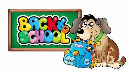 simsearch:400-04240970,k - Dog with school bag and chalkboard - color illustration. Stock Photo - Budget Royalty-Free & Subscription, Code: 400-04268483