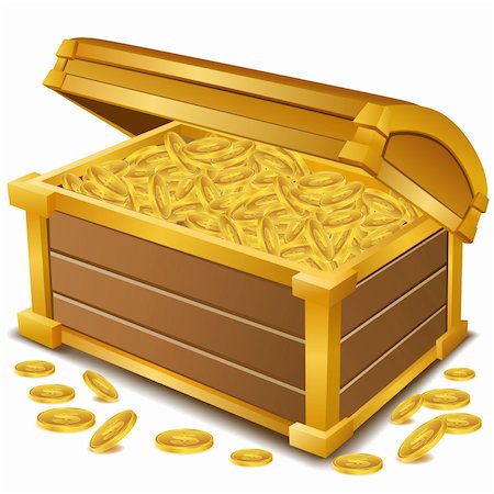 illustration of treasure  chest with coins on white background Foto de stock - Super Valor sin royalties y Suscripción, Código: 400-04269688