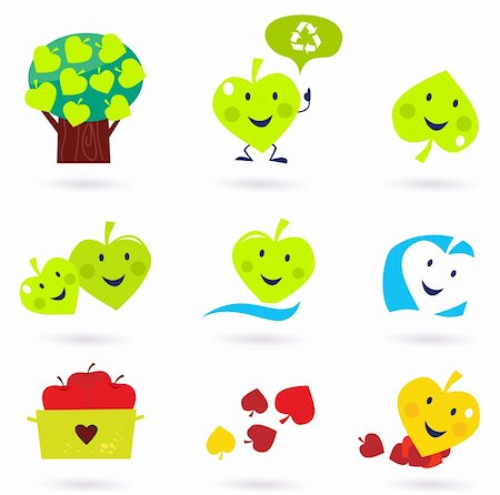 simsearch:400-04804131,k - Funny leaf character with environment and nature symbols: tree, apples, water element etc. Vector Illustration. Photographie de stock - Aubaine LD & Abonnement, Code: 400-04260276