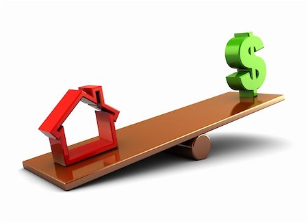 3d illustration of house and money on scale board, over white background Stock Photo - Budget Royalty-Free & Subscription, Code: 400-04260394