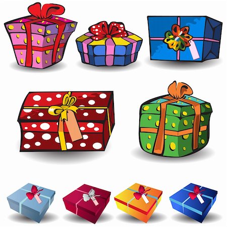 Set of nine different presents, colored vector illustration isolated on white background. Stock Photo - Budget Royalty-Free & Subscription, Code: 400-04262072