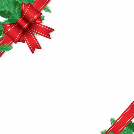 Christmas ribbons with pine branches isolated on white background,vector illustration Stock Photo - Budget Royalty-Free & Subscription, Code: 400-04262301