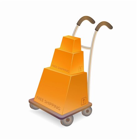 shipping carton - hand truck with stack of carton packages. Vector illustration isolated on white background Stock Photo - Budget Royalty-Free & Subscription, Code: 400-04263444