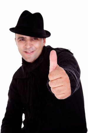 simsearch:400-04875087,k - happy men with hat and thumbs up, isolated on white, studio shot Photographie de stock - Aubaine LD & Abonnement, Code: 400-04274545