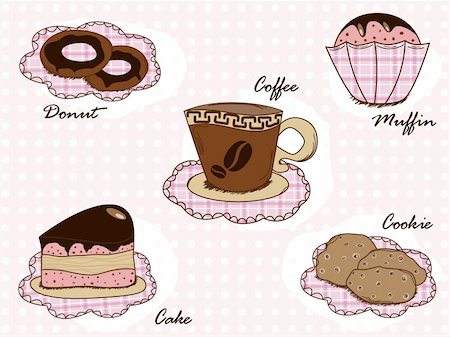 Vector set with cake, cookie, donut, muffin and coffee Stock Photo - Budget Royalty-Free & Subscription, Code: 400-04274667