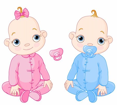 sweet baby cartoon - Illustration of Cute sitting twins. You can easily add or remove the pacifier to each of them Stock Photo - Budget Royalty-Free & Subscription, Code: 400-04274927