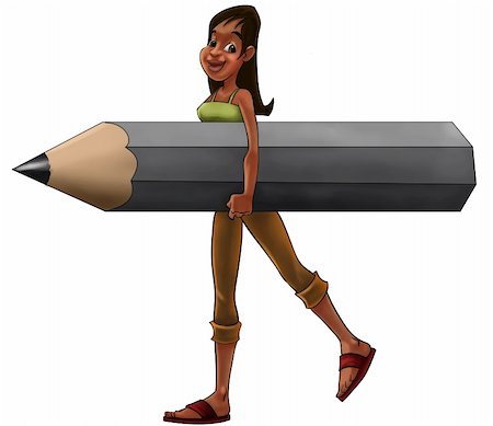 brown girl walking with a big and gray pencil Stock Photo - Budget Royalty-Free & Subscription, Code: 400-04275499