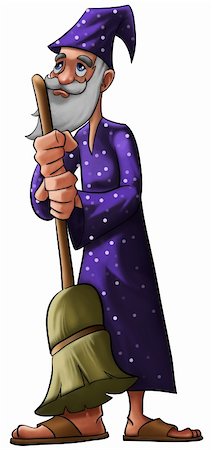 a old wizard with a purple hat and a broom Stock Photo - Budget Royalty-Free & Subscription, Code: 400-04275508