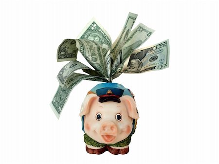 simsearch:400-06077471,k - overstuffed funny piggy bank with dollar banknotes,  Isolated object Stock Photo - Budget Royalty-Free & Subscription, Code: 400-04275543