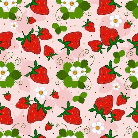 simsearch:400-05741762,k - Pink repeating pattern with a strawberry, leaves and flowers (vector) Stock Photo - Budget Royalty-Free & Subscription, Code: 400-04275635
