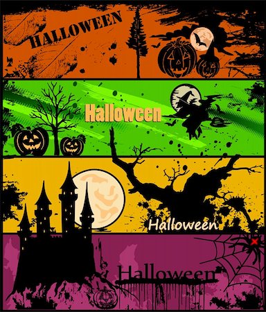 Set of 4 Halloween banners in different colors. Vector illustration Stock Photo - Budget Royalty-Free & Subscription, Code: 400-04275662