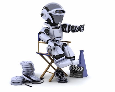 simsearch:400-06396346,k - 3D render of a robot with megaphone and directors chair Stock Photo - Budget Royalty-Free & Subscription, Code: 400-04276275
