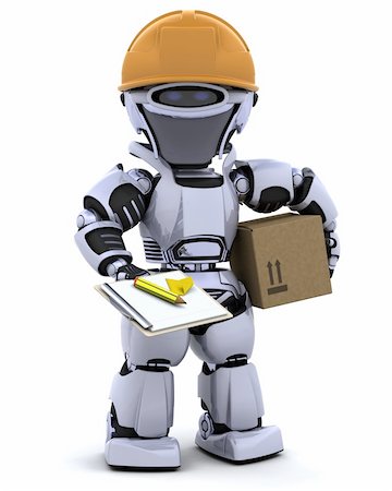 simsearch:400-06396346,k - 3D render of a robot robot in hardhat with clipboard Stock Photo - Budget Royalty-Free & Subscription, Code: 400-04276276