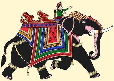 decorated asian elephants - Vector illustration of a decorated Indian elephant Stock Photo - Budget Royalty-Free & Subscription, Code: 400-04276851