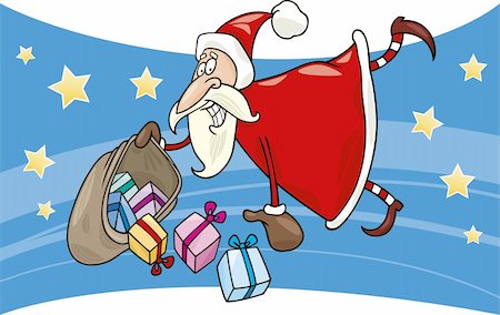 simsearch:400-06462885,k - cartoon illustration of flying santa claus with sack of gifts Stock Photo - Budget Royalty-Free & Subscription, Code: 400-04277130
