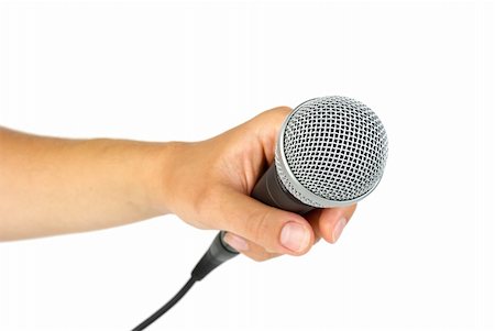 simsearch:400-04278064,k - Hand hold microphone  isolated on the white background Stock Photo - Budget Royalty-Free & Subscription, Code: 400-04278069