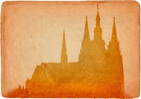 simsearch:400-04015133,k - Prague castle and Cathedral of St Vitus in grunge style.  Hradcany - Cathedral of Saint Vitus in the Prague castle - the coronation cathedral of the Bohemian sovereigns, and the main of the Prague Roman - Catholic arcidiocese. The Gothic buildings was founded in 1344. Prague castle - spacious residential and stronghold area dominantly located above the town, founded about the year 880. Residence o Stock Photo - Budget Royalty-Free & Subscription, Code: 400-04278349