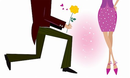 simsearch:400-04238346,k - Man is giving woman gift - yellow rose. Vector Illustration in retro style. Stock Photo - Budget Royalty-Free & Subscription, Code: 400-04278431