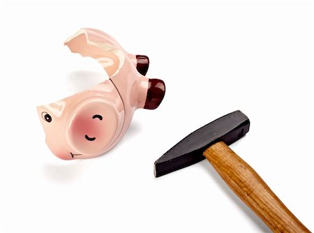 simsearch:400-06077471,k - close up of a broken piggy bank on white background with clipping path Stock Photo - Budget Royalty-Free & Subscription, Code: 400-04271118