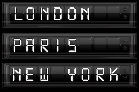 illustration of display board with london paris and new york Photographie de stock - Aubaine LD & Abonnement, Code: 400-04271839