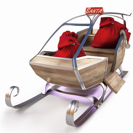 sleigh of Santa Claus with a bag of gifts. isolated on white including clipping path. Stock Photo - Budget Royalty-Free & Subscription, Code: 400-04272102