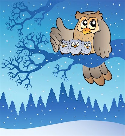 snowy owl young - Owl family in winter - vector illustration. Stock Photo - Budget Royalty-Free & Subscription, Code: 400-04272665