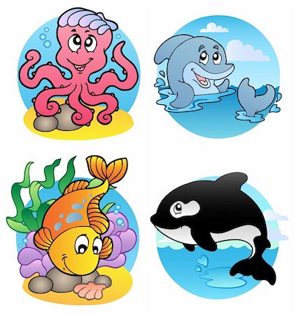 simsearch:400-04052109,k - Various aquatic animals and fishes - vector illustration. Stock Photo - Budget Royalty-Free & Subscription, Code: 400-04272704
