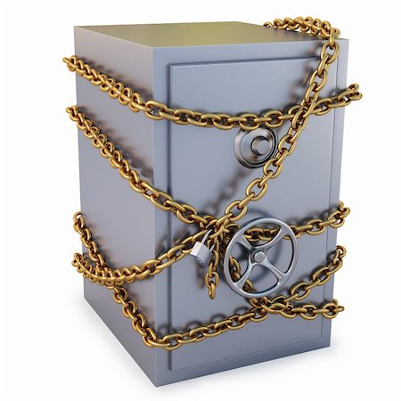 simsearch:400-05913816,k - Safe clad in gold chain with a lock. isolated on white. with clipping path. Stock Photo - Budget Royalty-Free & Subscription, Code: 400-04273056