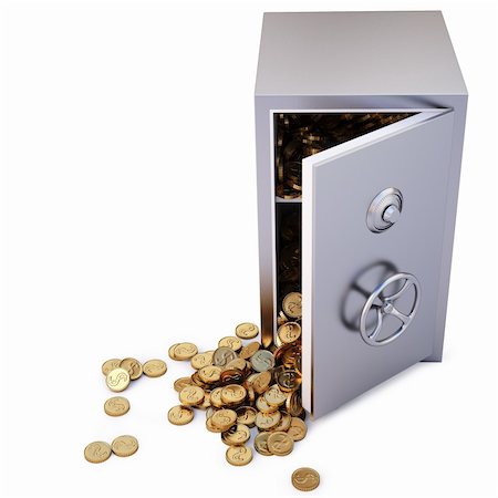 simsearch:400-05913816,k - open the safe with a bunch of gold coins fell out. isolated on white. with clipping path. Stock Photo - Budget Royalty-Free & Subscription, Code: 400-04273050