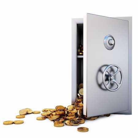 simsearch:400-05913816,k - open the safe with a bunch of gold coins fell out. isolated on white. with clipping path. Stock Photo - Budget Royalty-Free & Subscription, Code: 400-04273051