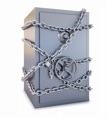 simsearch:400-05913816,k - Safe clad in steel chain with a lock. isolated on white. with clipping path. Stock Photo - Budget Royalty-Free & Subscription, Code: 400-04273052