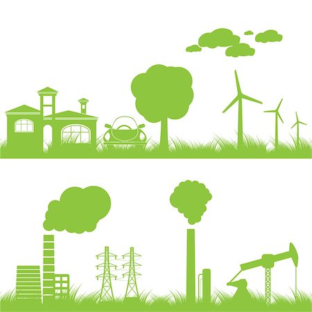 pollution illustration - abstract ecology, industry and nature background - vector illustration Stock Photo - Budget Royalty-Free & Subscription, Code: 400-04273289