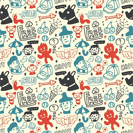 doodle background colored - Funny creatures collection. Seamless pattern. Vector illustration. Stock Photo - Budget Royalty-Free & Subscription, Code: 400-04273344