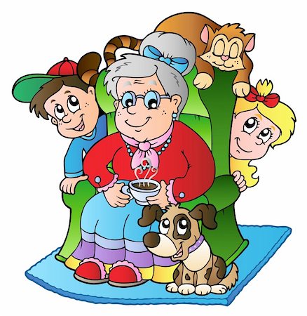 Cartoon grandma with two kids - vector illustration. Foto de stock - Super Valor sin royalties y Suscripción, Código: 400-04273398