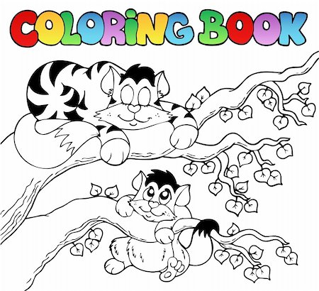 Coloring book with two cats - vector illustration. Stock Photo - Budget Royalty-Free & Subscription, Code: 400-04273404