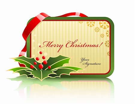 christmas card with holly and ribbon vector illustration isolated on white background Foto de stock - Super Valor sin royalties y Suscripción, Código: 400-04284001