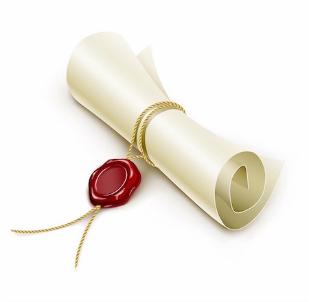 scroll paper with seal of sealing wax vector illustration isolated on white background gradient mesh used Stock Photo - Budget Royalty-Free & Subscription, Code: 400-04284073