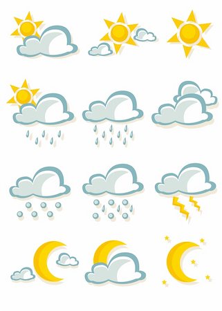 Cute cartoon weather icons, vector illustration Stock Photo - Budget Royalty-Free & Subscription, Code: 400-04284779