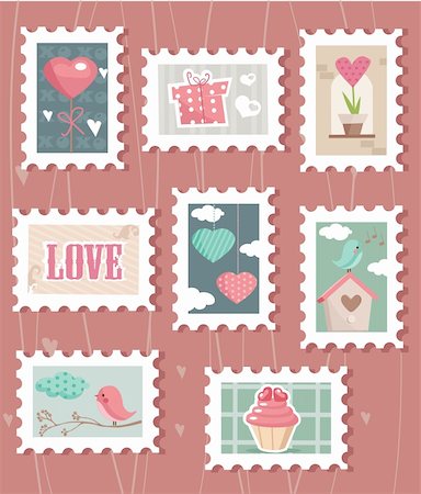 set of valentine`s day postage stamps, vector illustration Stock Photo - Budget Royalty-Free & Subscription, Code: 400-04284986