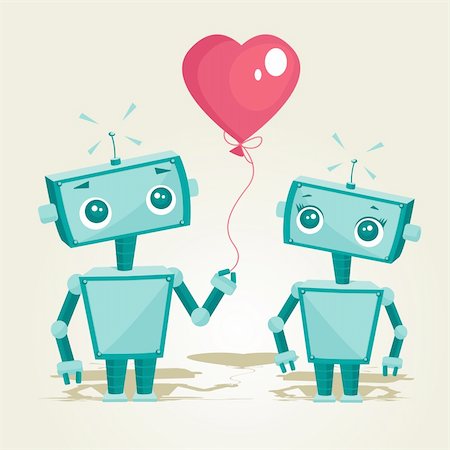 robots in love, vector illustration Stock Photo - Budget Royalty-Free & Subscription, Code: 400-04284992