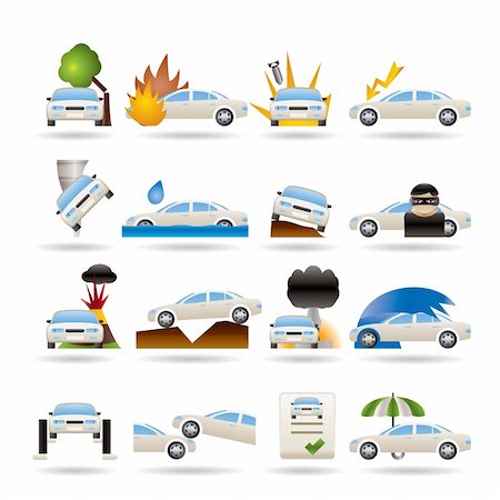 dangerous accident - car and transportation insurance and risk icons - vector icon set Stock Photo - Budget Royalty-Free & Subscription, Code: 400-04285265