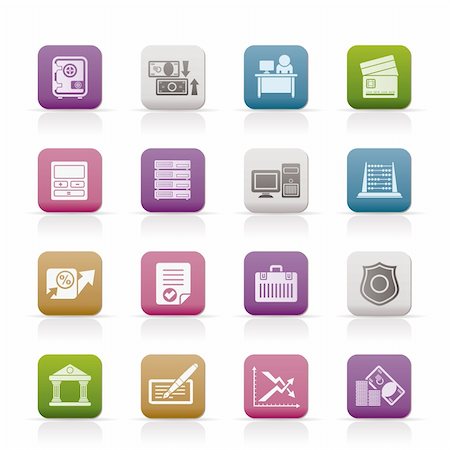 bank, business, finance and office icons - vector icon set Foto de stock - Super Valor sin royalties y Suscripción, Código: 400-04285401