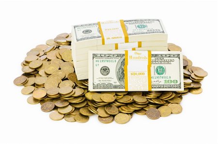 simsearch:400-04408371,k - Dollars and coins isolated on the white background Stock Photo - Budget Royalty-Free & Subscription, Code: 400-04285872