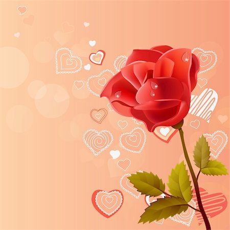 simsearch:400-06141323,k - Pink background with rose and contour hearts Foto de stock - Super Valor sin royalties y Suscripción, Código: 400-04285890