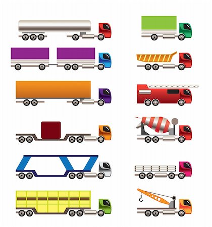 semi car transporter - different types of trucks and lorries icons - Vector icon set Stock Photo - Budget Royalty-Free & Subscription, Code: 400-04285905