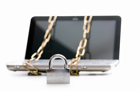 firewall white guard - Concept of computer security with laptop and chain Stock Photo - Budget Royalty-Free & Subscription, Code: 400-04288101