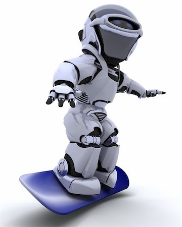 simsearch:400-06396346,k - 3D render of a Robot with snowboard Stock Photo - Budget Royalty-Free & Subscription, Code: 400-04288672