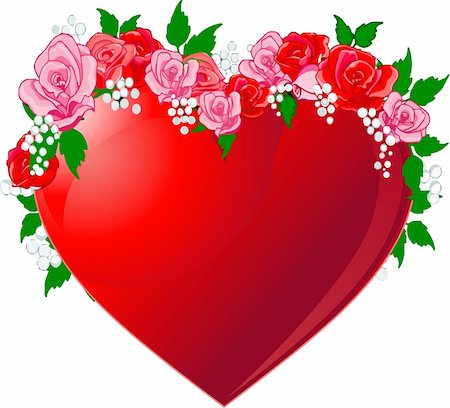 simsearch:400-05897213,k - Illustration of Red heart  flanked by roses Stock Photo - Budget Royalty-Free & Subscription, Code: 400-04288717