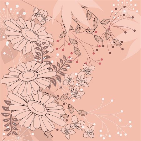 simsearch:400-05364550,k - Pink floral background with contour flowers and plants Photographie de stock - Aubaine LD & Abonnement, Code: 400-04289118